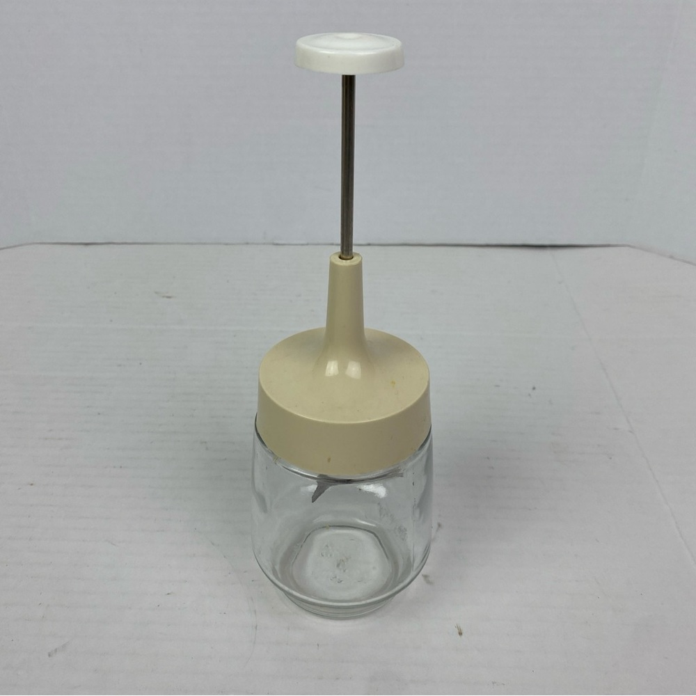 Vintage Gemco Hand Chopper Clear Glass Cream Handle Kitchen Tool Gadget Retro